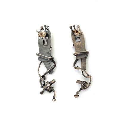 vintage studio made long drop earrings ~ gold appliques