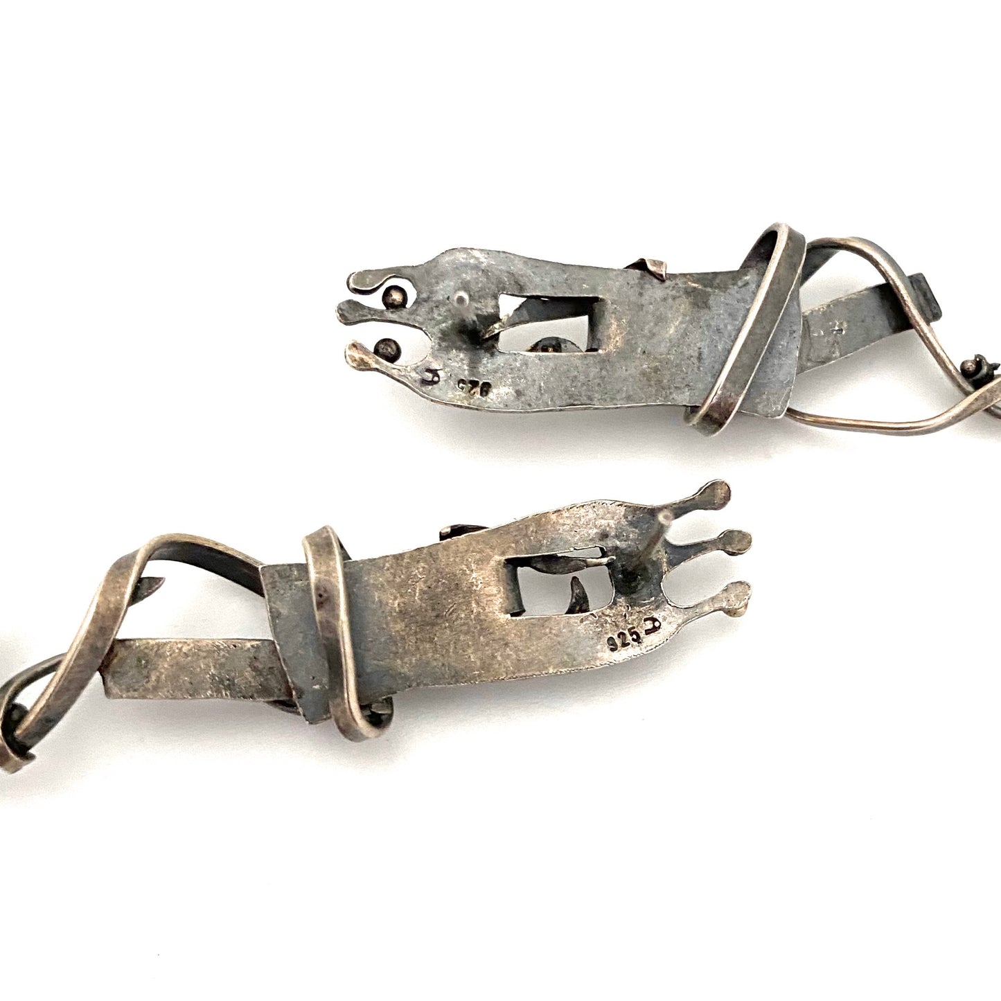 vintage studio made long drop earrings ~ gold appliques