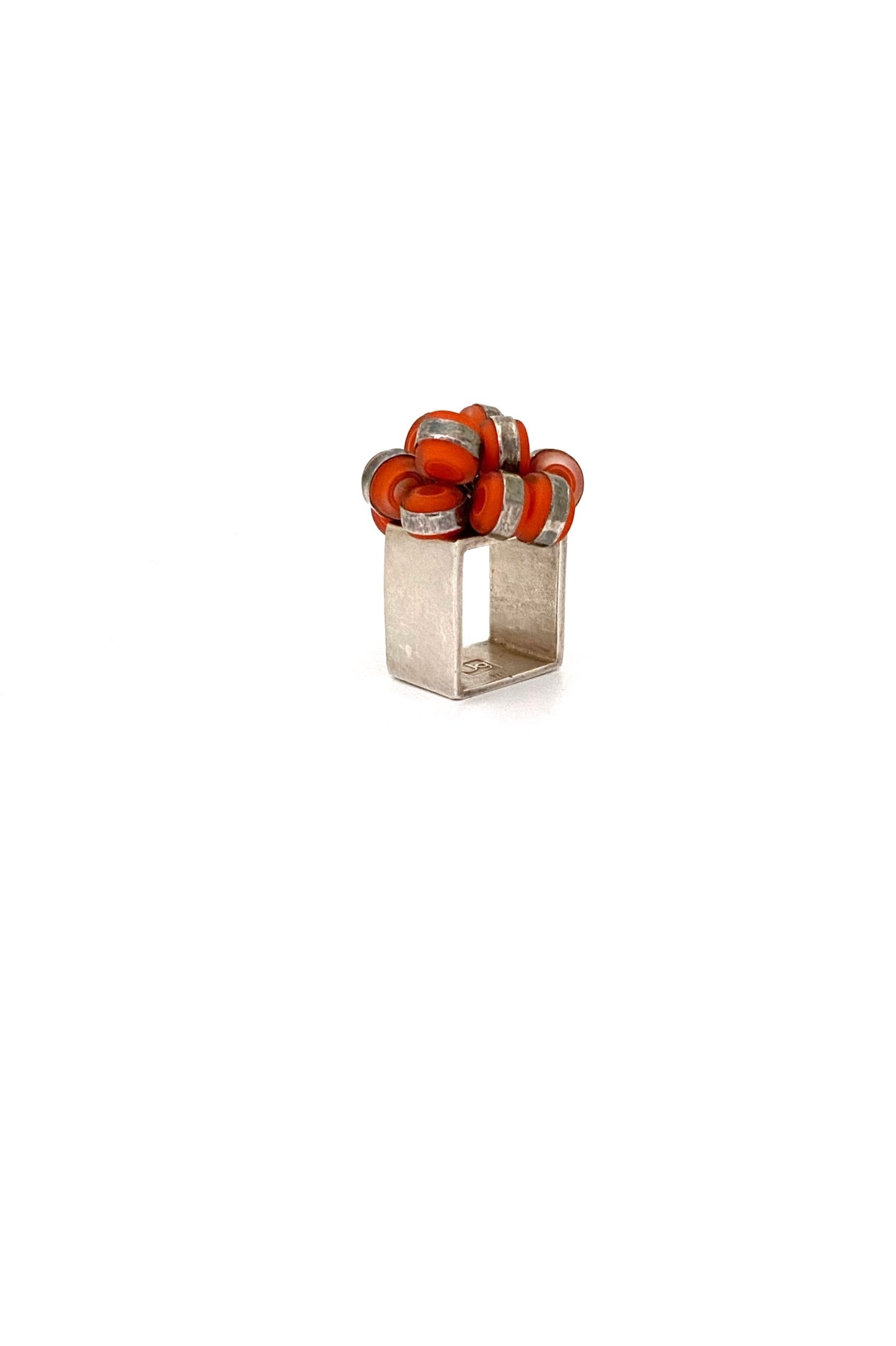 vintage silver and glass studio made ring Modernist jewelry design