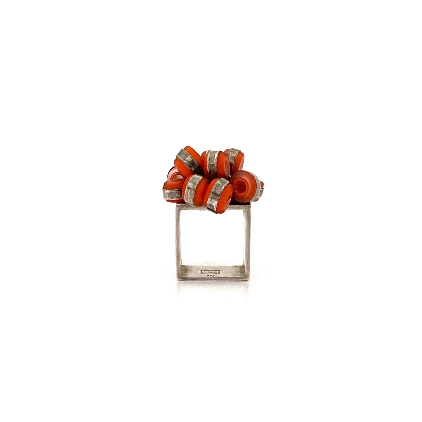 silver & glass studio made kinetic ring