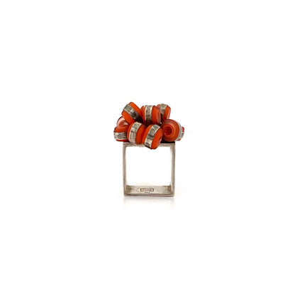 silver & glass studio made kinetic ring