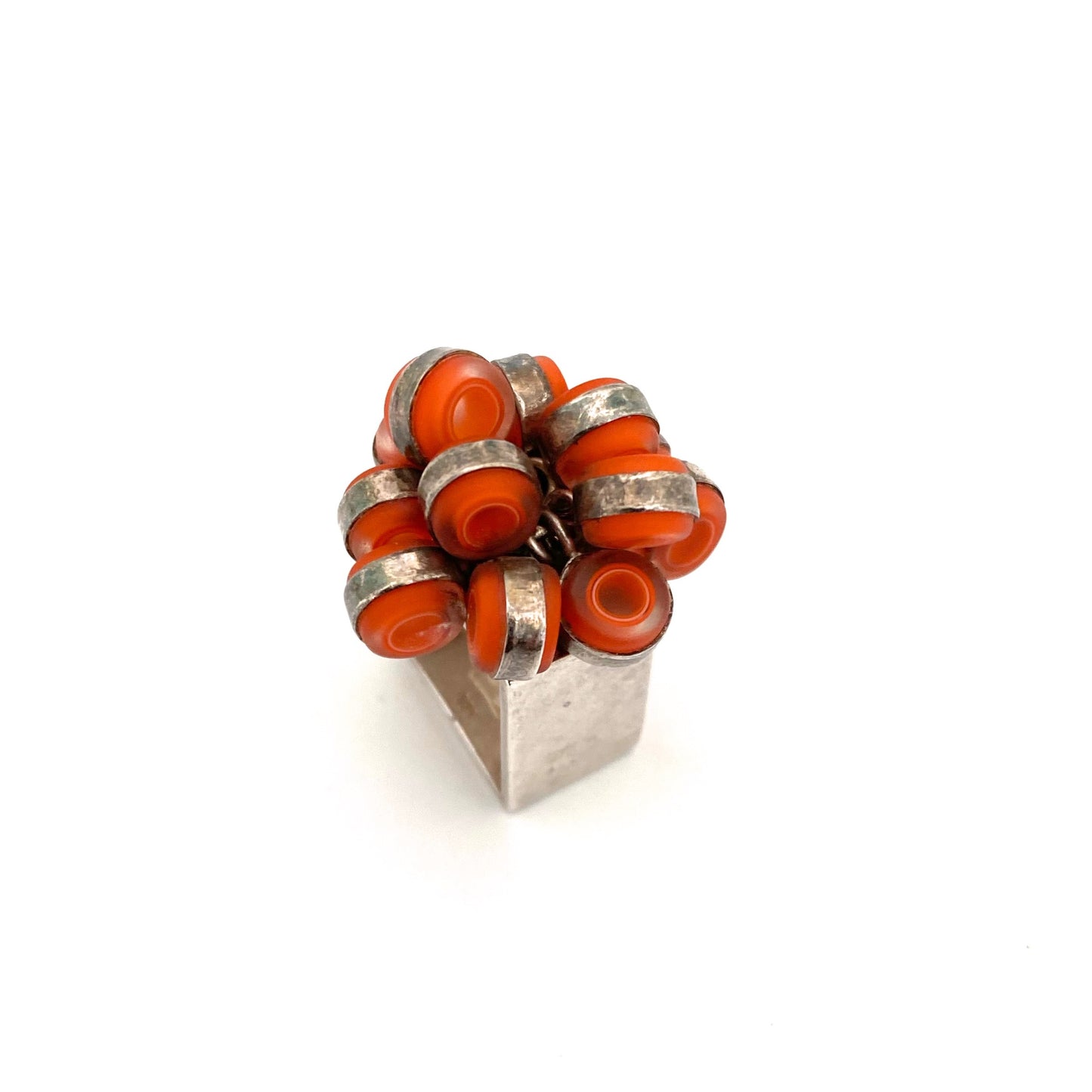 detail vintage silver and glass studio made ring Modernist jewelry design