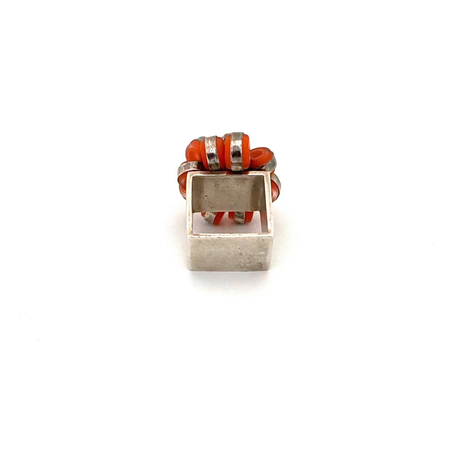 silver & glass studio made kinetic ring