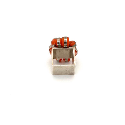 silver & glass studio made kinetic ring
