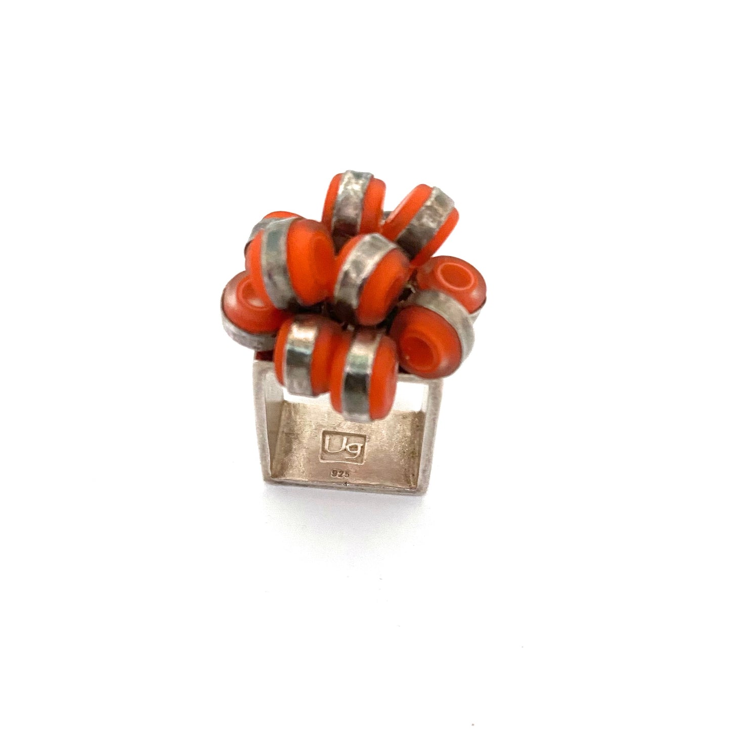 silver & glass studio made kinetic ring