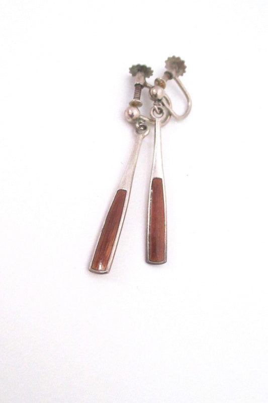 Aksel Holmsen Norway vintage mid century sterling silver and enamel drop earrings