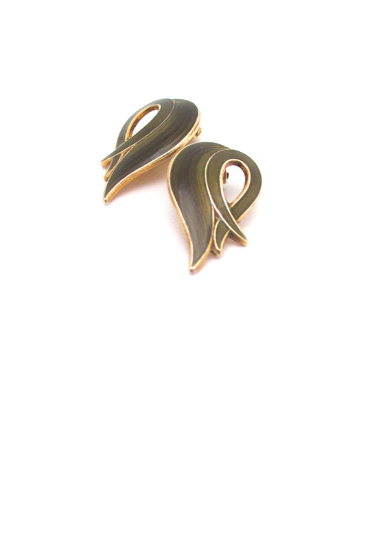 detail Albert Scharning Norway vintage silver enamel ear clips Scandinavian design