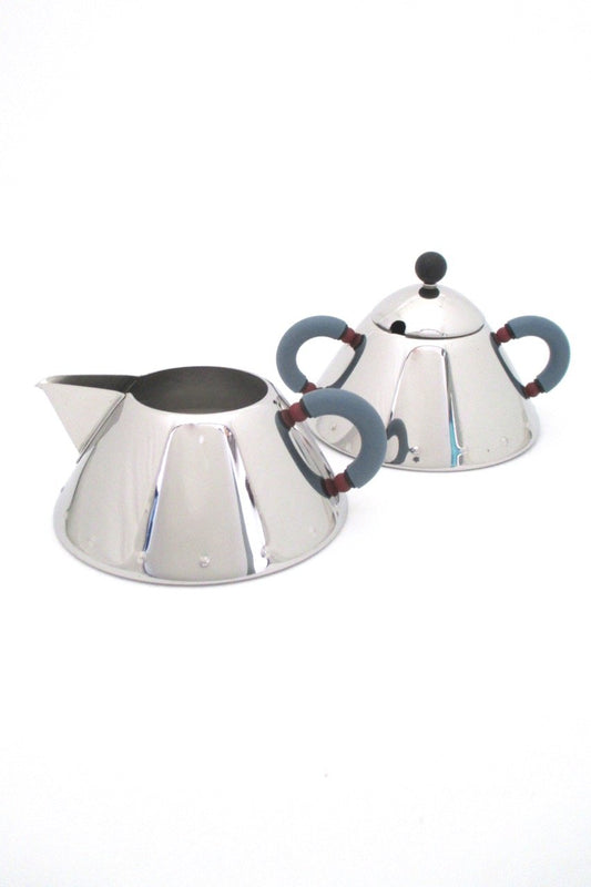 Alessi Italy post modern cream sugar set by Michael Graves Memphis design 1988