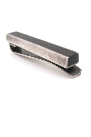 Allan Adler USA mid century modern vintage silver and ebony tie bar mens accessory