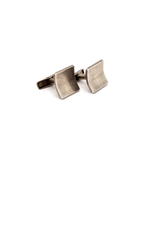Allan Adler USA vintage silver concave square cufflinks Modernist jewelry design