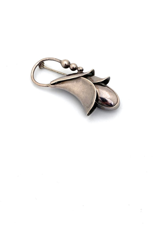 Alphonse La Paglia USA vintage silver hand wrought floral brooch Scandinavian Modern influence jewelry