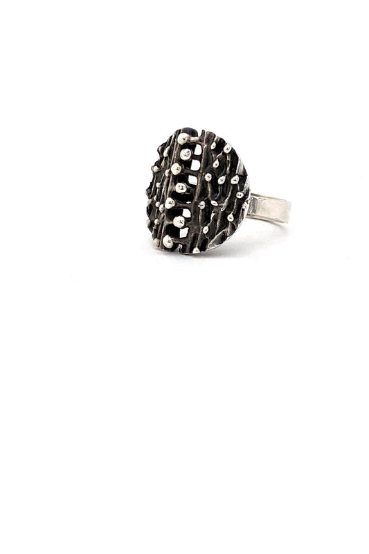Alpo Tammi Tammen Koru Finland vintage brutalist silver large ring Scandinavian Modern jewelry design