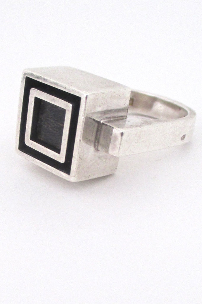 Alton Sweden vintage Scandinavian Modernist heavy silver & ebony ring