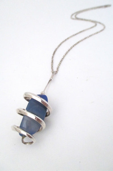 Anna Greta Eker Norway Design vintage modernist silver and banded agate pendant necklace