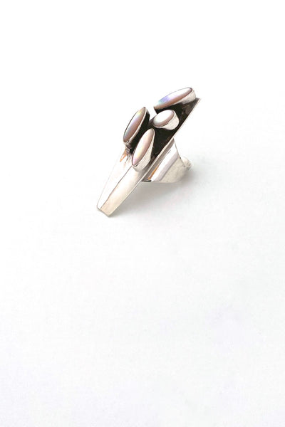extra long vintage Navajo silver mother of pearl ring Annabelle Peterson Modernist jewelry design