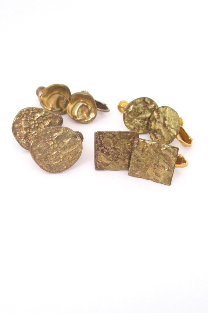 Anne Dick USA vintage bronze adjustable tension clip earrings four pair