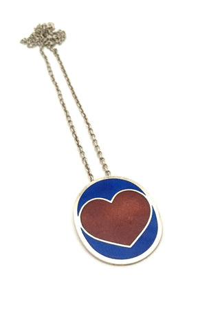 Anton Michelsen Denmark large and heavy vintage silver enamel heart pendant necklace by Per Arnoldi rare