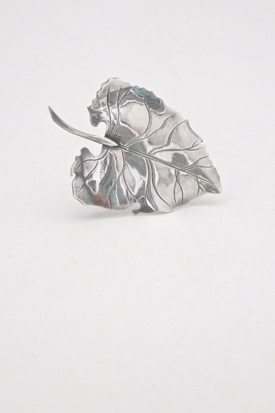 Anton Michelsen Denmark vintage silver curved naturalistic leaf brooch by Gertrud Engel