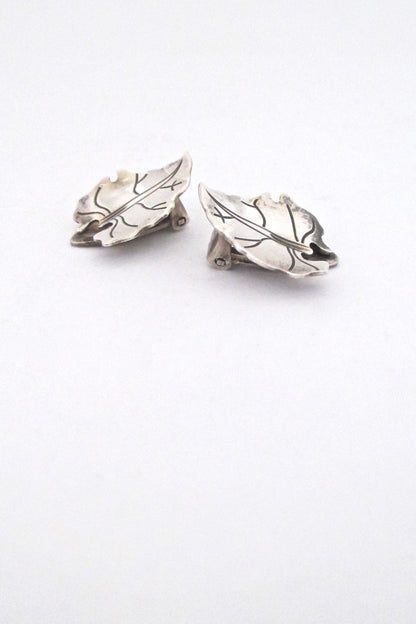 profile Anton Michelsen Denmark vintage silver naturalistic leaf ear clips by Gertrud EngelAnton Michelsen Denmark vintage silver naturalistic leaf ear clips by Gertrud Engel