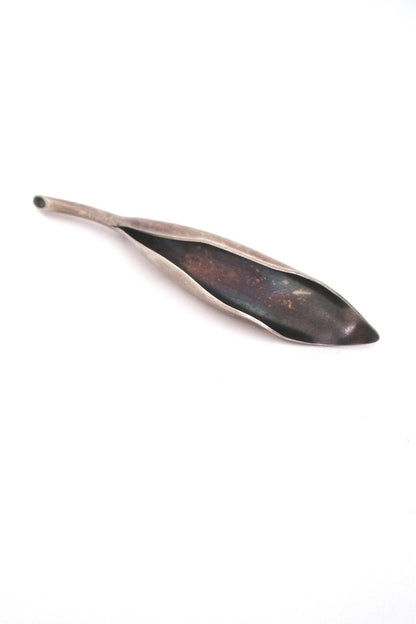 Anton Michelsen Denmark large Scandinavian Modern naturalist silver leaf brooch
