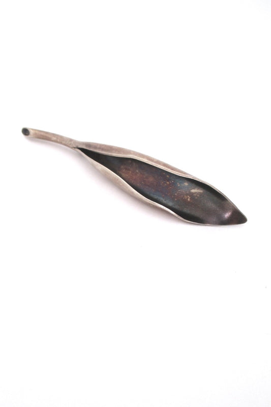 Anton Michelsen Denmark large Scandinavian Modern naturalist silver leaf brooch