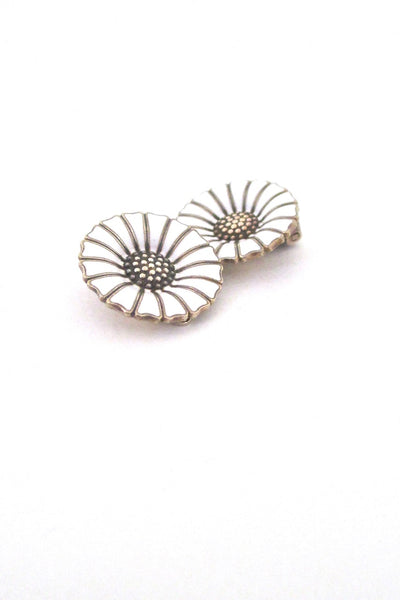 Anton Michelsen Denmark vintage silver enamel classic Marguerite Daisy earrings