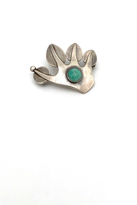 Anton Michelsen Denmark Sweden vintage silver amazonite brooch Per Skold 1953 Scandinavian Modernist jewelry design