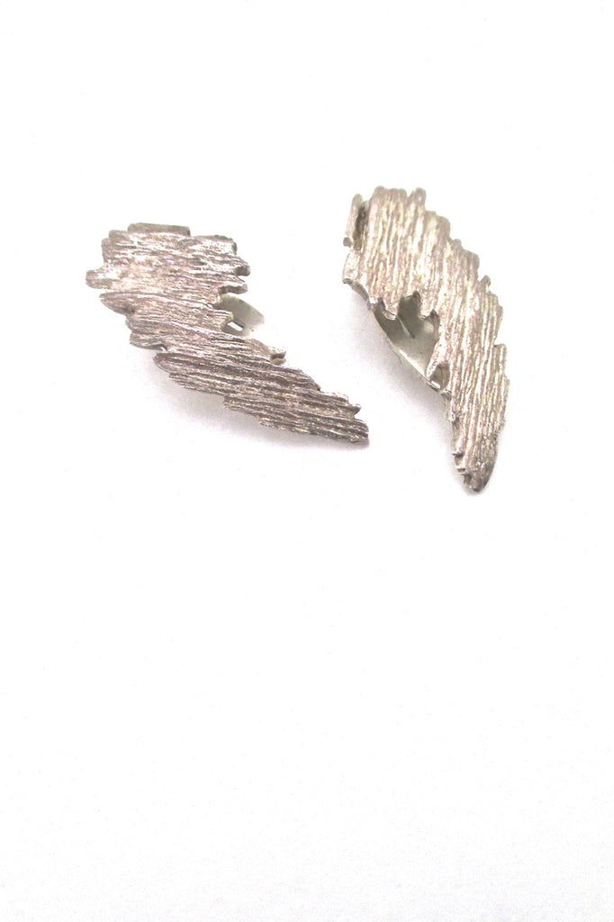 Knud V Andersen for Anton Michelsen Denmark vintage Modernist silver Bark ear clips
