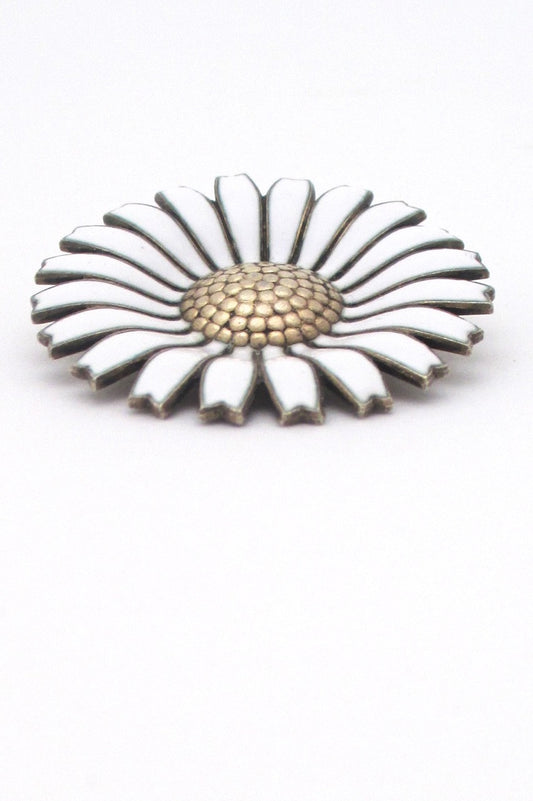 Anton Michelsen Denmark vintage classic large Marguerite daisy sterling and enamel brooch
