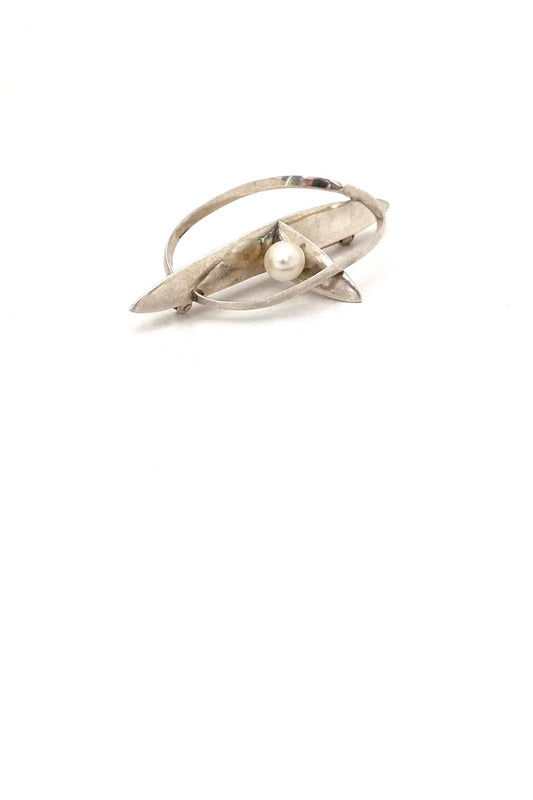 Antonio Pineda Taxco Mexico vintage heavy silver pearl brooch Modernist jewelry design