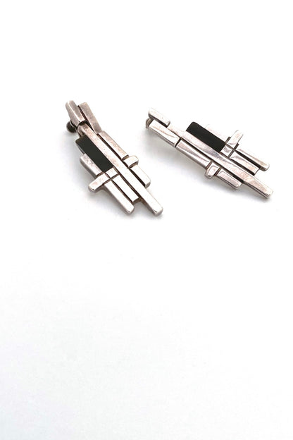 Antonio Pineda Taxco Mexico 970 silver onyx earrings Modernist jewelry design