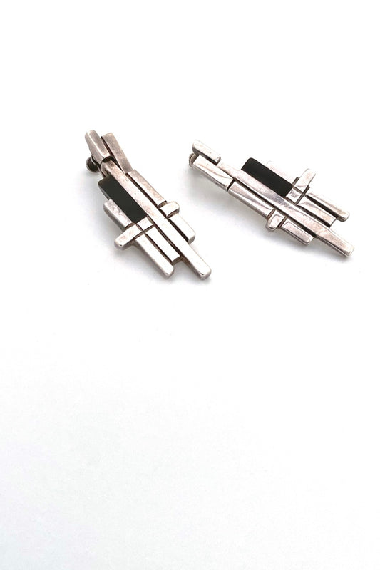 Antonio Pineda Taxco Mexico 970 silver onyx earrings Modernist jewelry design