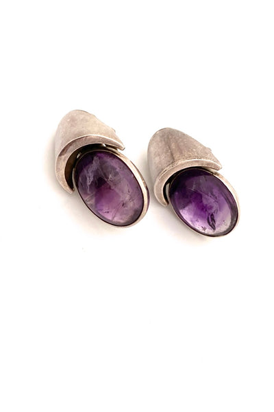 Antonio Pineda Taxco Mexico vintage silver amethyst articulated earrings Modernist jewelry design
