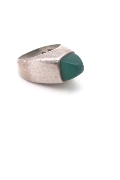 Arne Johansen Denmark large Scandinavian Modern vintage silver chrysoprase ring