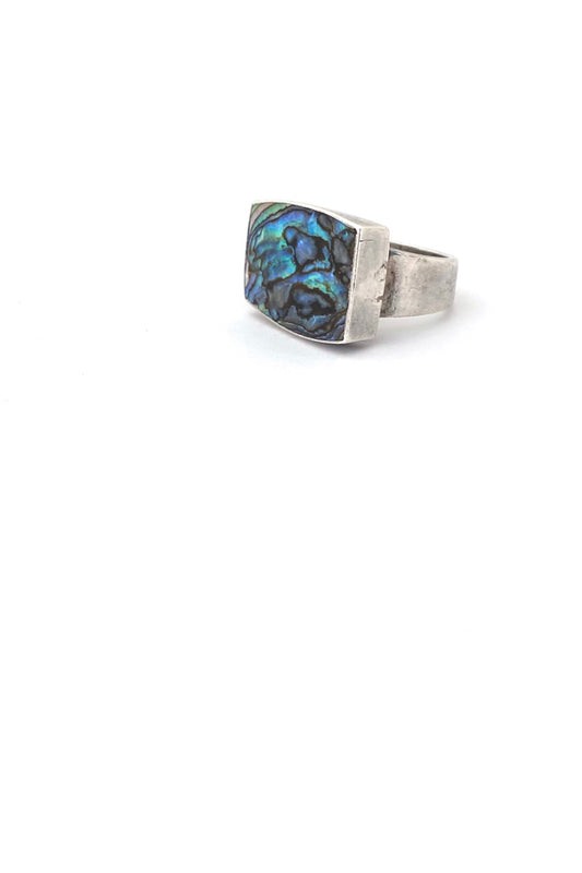 Arne Johansen Denmark vintage silver abalone ring Scandinavian Modernist jewelry design