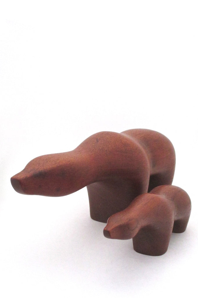 Arne Tjomsland Norway vintage mid century modern carved teak polar bears - pair large small