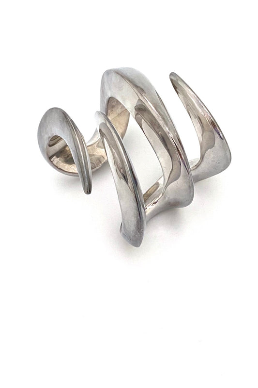 Bayanihan Spain extra large vintage silver cuff bracelet Modernist jewelry design