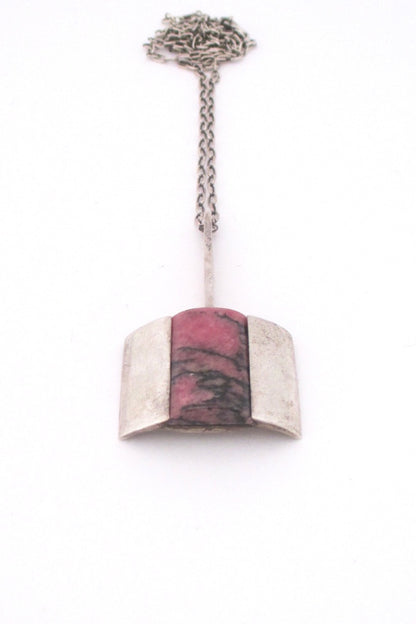 Bengt Hallberg silver & rhodonite modernist pendant necklace