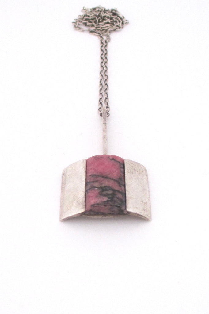 Bengt Hallberg silver & rhodonite modernist pendant necklace