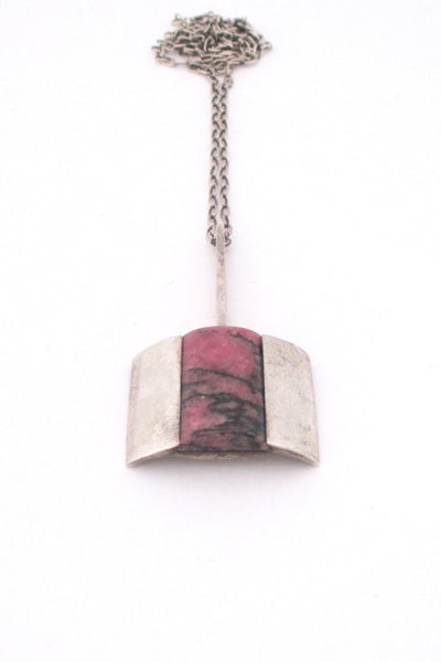 Bengt Hallberg silver & rhodonite modernist pendant necklace
