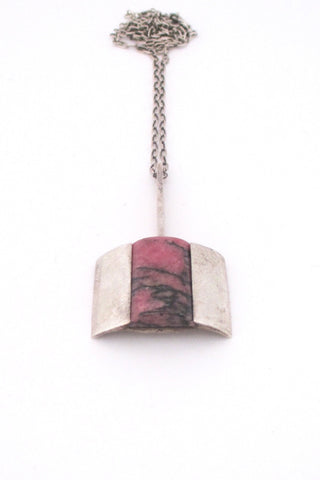 Bengt Hallberg silver & rhodonite modernist pendant necklace