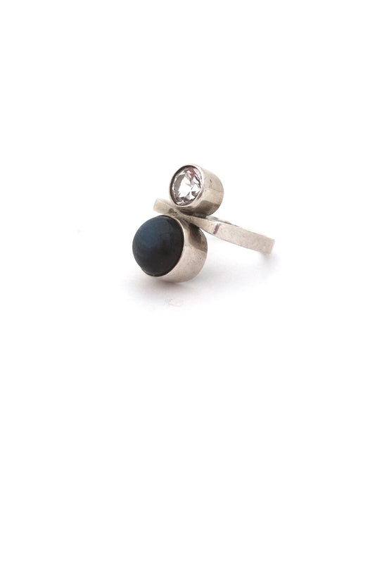 Bengt Hallberg Sweden vintage sterling silver labradorite rock crystal ring 1975 modernist Scandinavian jewelry design