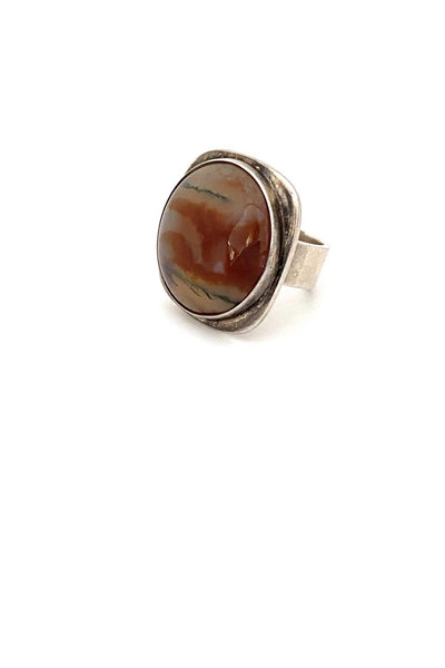 Bent Knudsen Denmark large vintage silver moss agate ring Scandinavian Modernist jewelry design