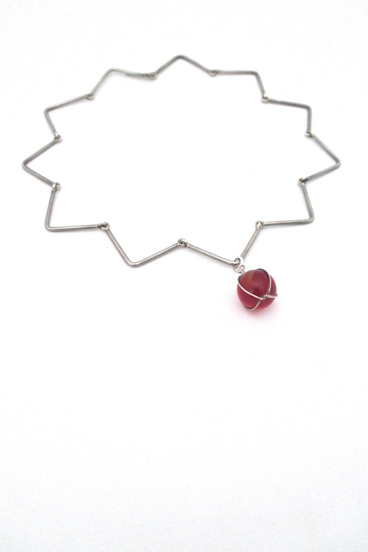 Bent Knudsen minimalist silver choker ~ red glass pendant