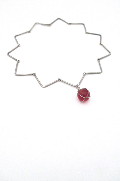 Bent Knudsen minimalist silver choker ~ red glass pendant