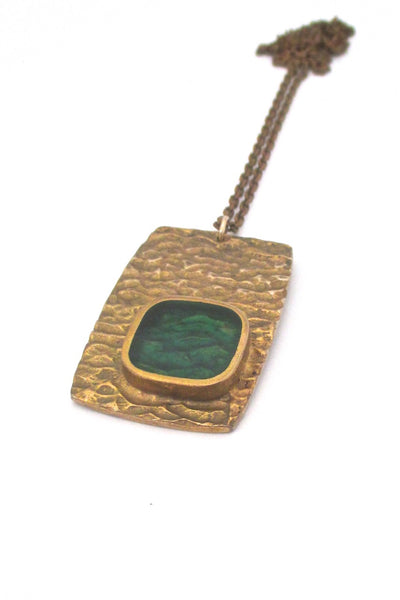 Bernard Chaudron Canada vintage brutalist textured bronze & resin enamel pendant necklace