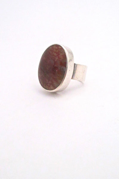 Bernard Chaudron Canada large silver red moss agate ring vintage Canadian Modernist jewelry