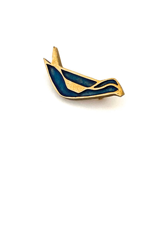 detail Bernard Chaudron Canada vintage bronze resin enamel bird pin brooch Modernist Canadian jewelry deign