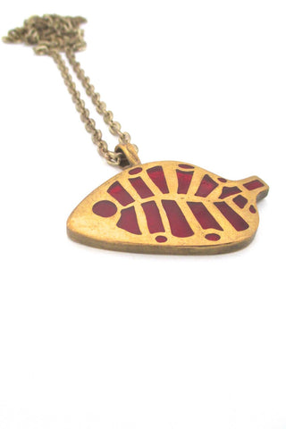 Bernard Chaudron Canada vintage bronze enamel abstract fish pendant necklace