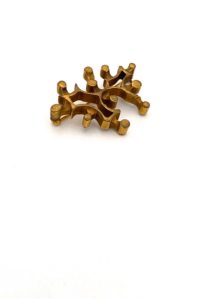 Bernard Chaudron Canada vintage brutalist bronze openwork brooch Canadian Modernist jewelry design